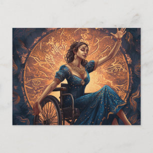 Carte Postale Une femme en fauteuil roulant danse joyeusement