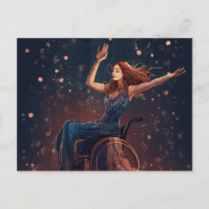 Carte Postale Une femme en fauteuil roulant danse joyeusement