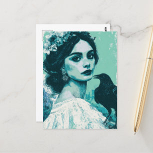 Carte Postale Une femme et un corbeau