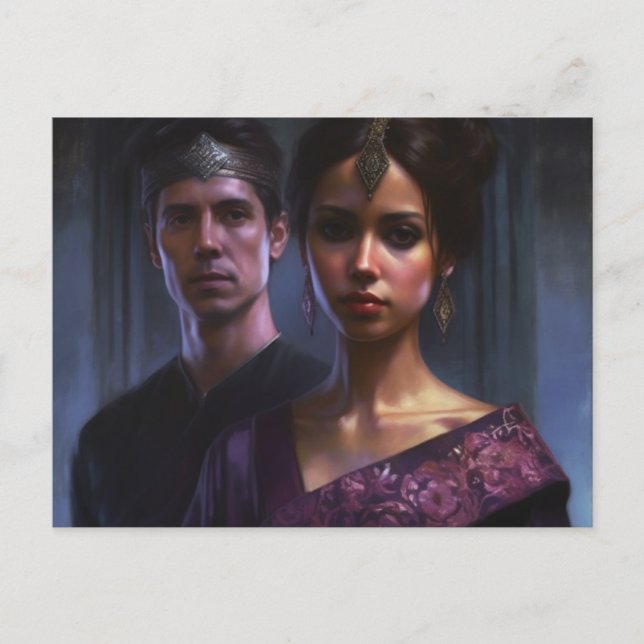 Carte Postale Une femme et un homme vêtu de violet royal avec la (Devant)