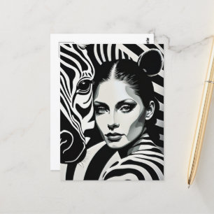 Carte Postale Une femme et un zèbre