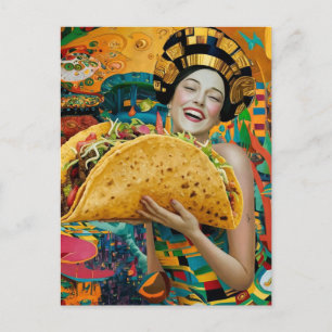 Carte Postale Une Femme Joyeuse Avec Taco Géant