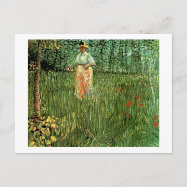 Carte Postale Une femme marche dans un jardin Van Gogh Art (Devant)