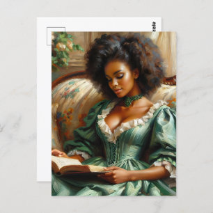 Carte Postale Une Femme Noire Magnifique Lire Un Livre À L'Intér