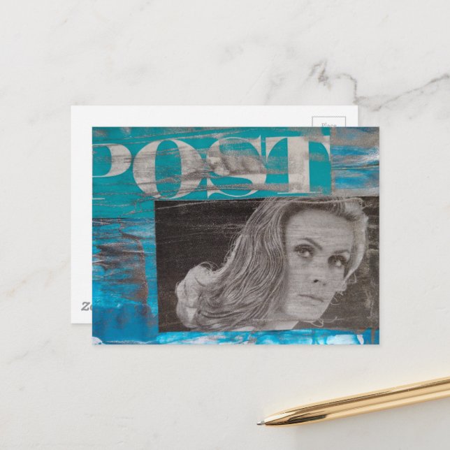 Carte Postale Une femme postale en collage mixte (Devant/Arrière en situation)