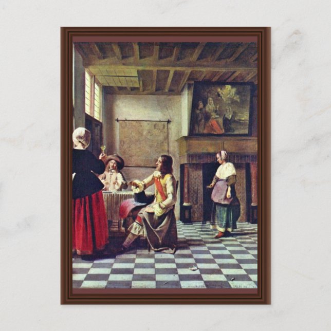 Carte Postale Une Femme Qui Boit Avec Deux Hommes Par Hooch Piet (Devant)