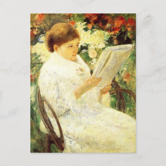 Carte Postale Une femme qui lit dans un jardin par Mary Cassatt  (Devant)