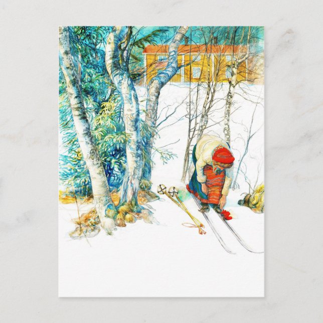 Carte Postale Une femme se met sur son skis (Devant)