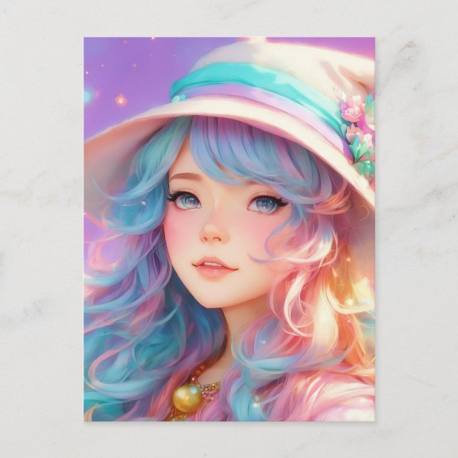Carte Postale Une fille de dessin animé avec un casquette et une (Devant)