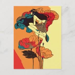 Carte Postale Une fille de pavots dans le vent