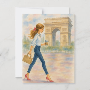 Carte Postale Une fille et la scène de l'Arc de Triomphe Paris