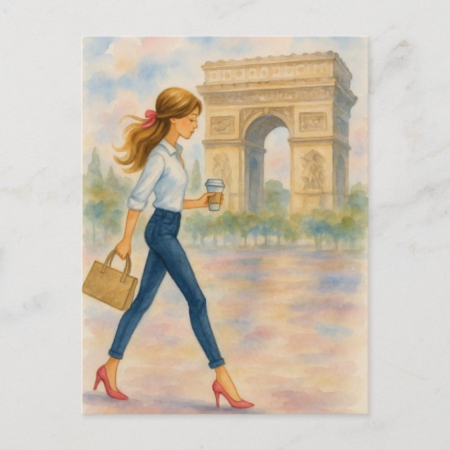 Carte Postale Une fille et la scène de l'Arc de Triomphe Paris (Devant)