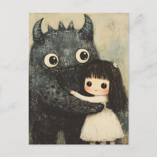 Carte Postale Une fille et son ami monstre (Devant)