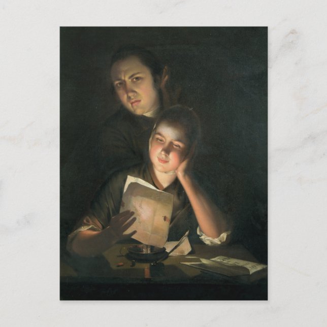 Carte Postale Une fille lisant une lettre de Candlelight (Devant)