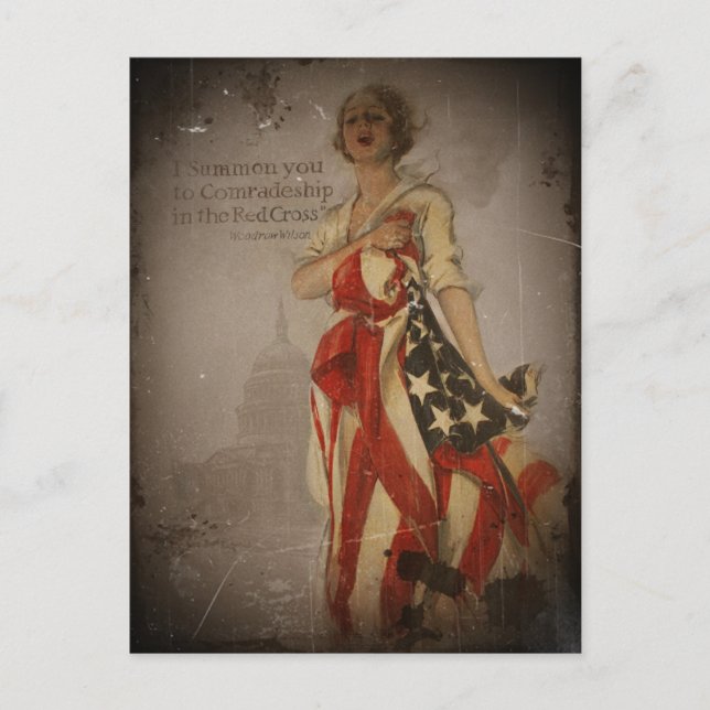 Carte Postale Une fille patriotique piégée dans un drapeau (Devant)