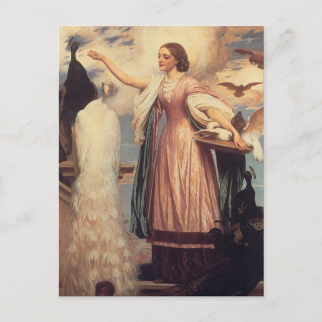 Carte Postale Une fille qui nourrit des paons (Devant)