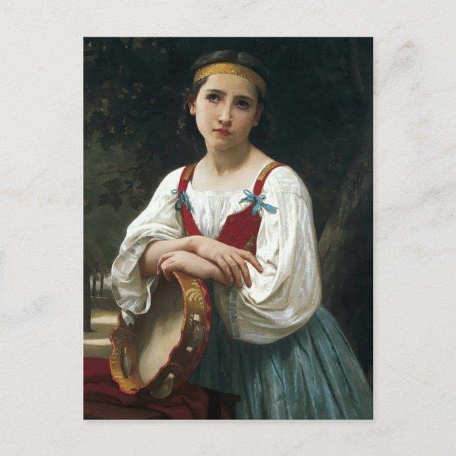 Carte Postale Une fille tzigane avec un tambourin par Bouguereau (Devant)