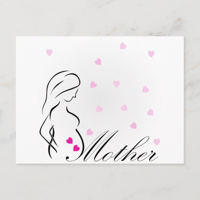 Carte Postale Une future mère enceinte aux coeurs roses miniatur (Devant)