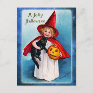 Carte Postale Une Halloween joyeuse de la petite sorcière