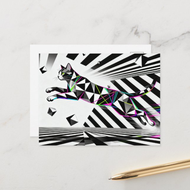 Carte Postale Une illusion d'optique de chat noir et blanc (Devant/Arrière en situation)