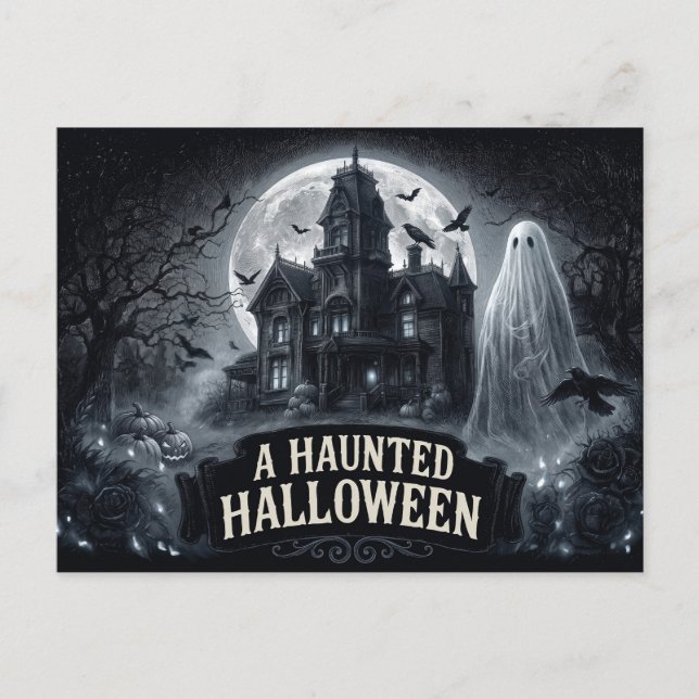 Carte Postale Une illustration gothique vintage d'Halloween hant (Devant)