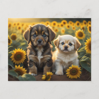 Carte Postale Une image de deux chiots dans le champ de tourneso