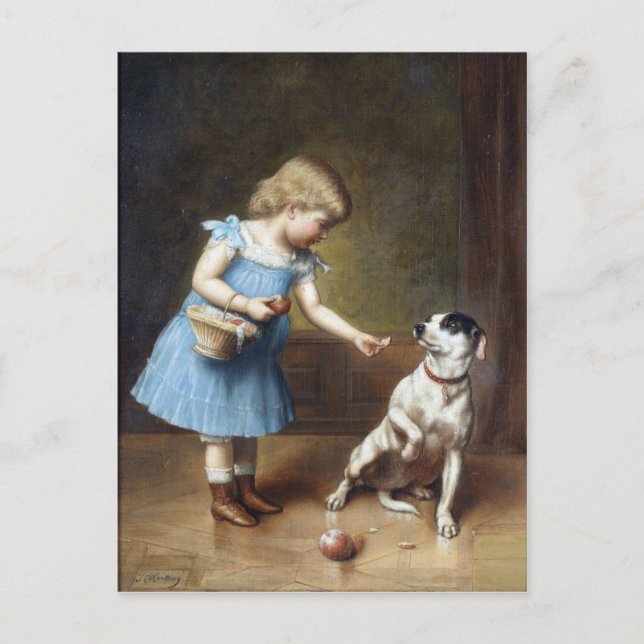 Carte Postale Une Jeune Fille Qui Nourrit Un Chien Par Carl Reic (Devant)