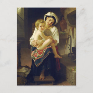 Carte Postale Une jeune mère regarde un enfant par Bouguereau