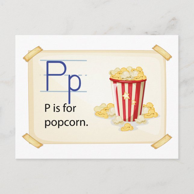 Carte Postale Une lettre P pour le pop-corn (Devant)