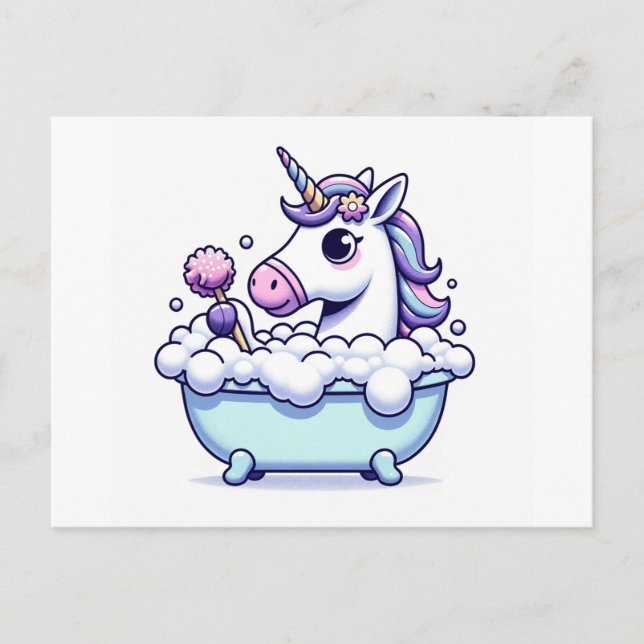 Carte Postale Une licorne adorable dans une baignoire (Devant)