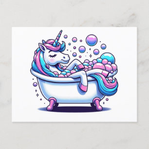 Carte Postale Une licorne adorable dans une baignoire