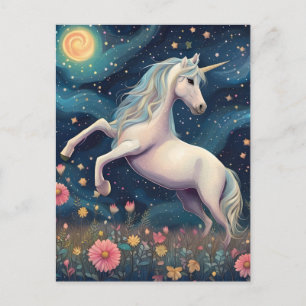 Carte Postale Une licorne dans la nuit étoilée