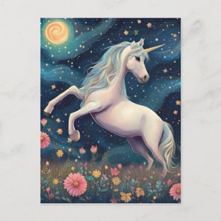 Carte Postale Une licorne dans la nuit étoilée