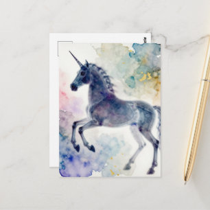 Carte Postale Une licorne magnifique à l'aquarelle