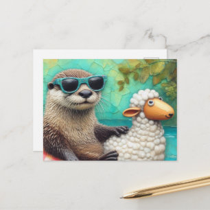 Carte Postale Une loutre mignonne dans un flotteur de mouton flo