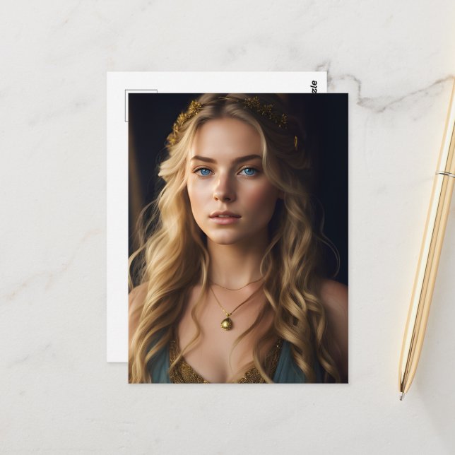 Carte Postale Une magnifique femme blonde (Devant/Arrière en situation)