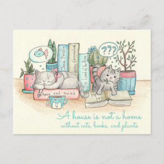 Carte Postale Une maison n'est pas une maison sans chats, livres