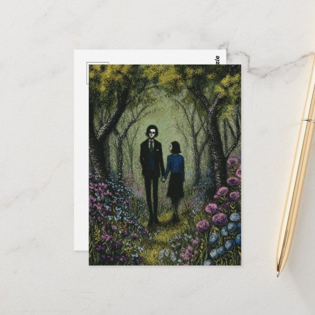 Carte Postale Une marche en couple dans les bois (Devant/Arrière en situation)