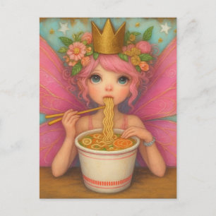 Carte Postale Une mignonne fée rose mangeant du Ramen