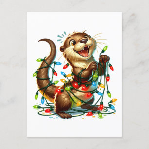 Carte Postale Une mignonne Otter de Noël Festive enveloppée de l