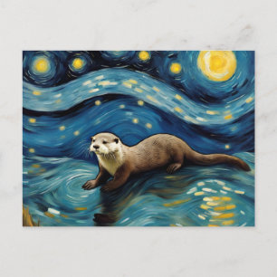 Carte Postale Une Otter dans la mer de nuit étoilée