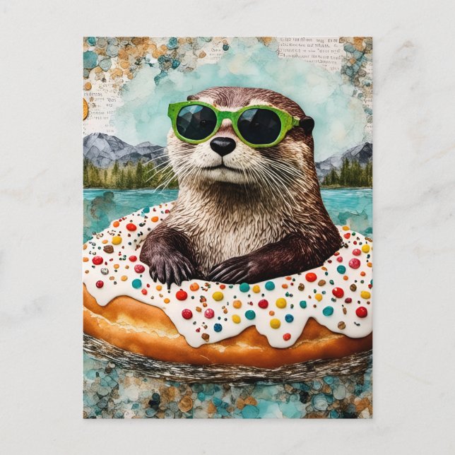 Carte Postale Une Otter en vacances dans une beigne flottante (Devant)