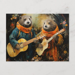 Carte Postale Une paire d'adorables loutre musiciens