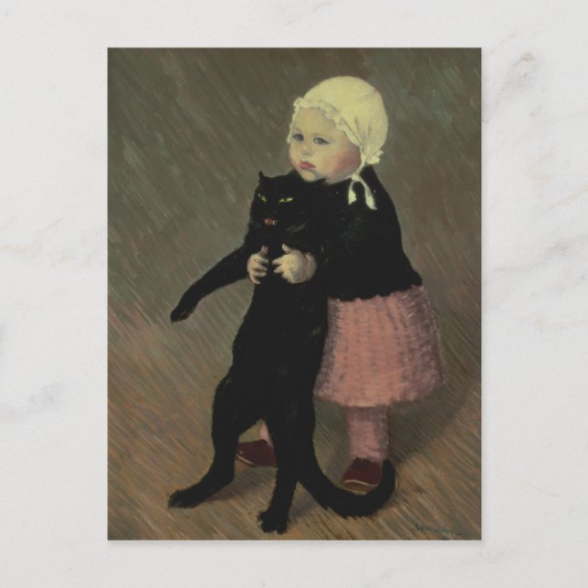 Carte Postale Une petite fille avec un chat, 1889 (Devant)