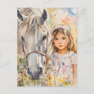 Carte Postale Une petite fille avec un cheval