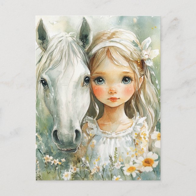 Carte Postale Une petite fille avec un cheval (Devant)