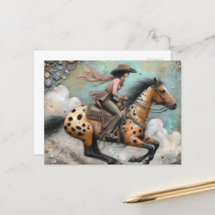 Carte Postale Une petite fille sur un cheval Appaloosa