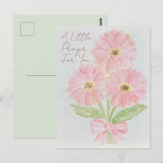 Carte Postale Une petite prière pour vous | Gerbera rose Daisy W (Devant / Derrière)