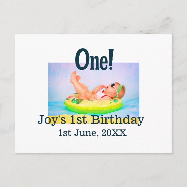 Carte Postale Une photo de premier anniversaire moderne ajouter  (Devant)