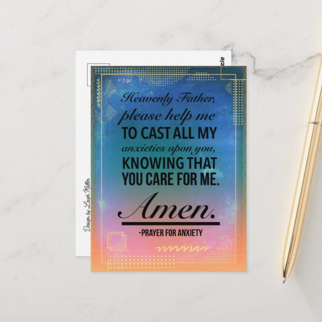 Carte Postale Une prière pour l'anxiété (Devant/Arrière en situation)